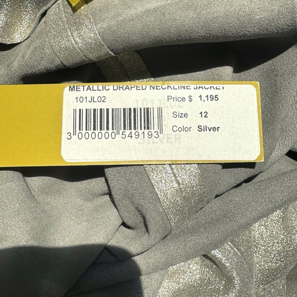 CATHERINE MALANDRINO SILVER METALLIC DRAPED NECKLINE OPEN LEATHER JACKET - NWT - Picture 12 of 13